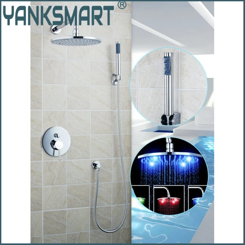 

Ouboni Shower Set Torneira LED Light 10" Shower Head 50246-42B Wall Bathroom Shower Faucet Set Handheld Shower Mixer Tap