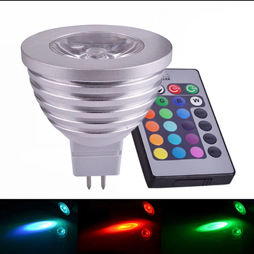 3 Вт RGB светодиодные лампы GU10 MR16 E27 E14 прожектор AC100 240V 16 цветов дистанционное