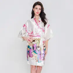 Рукав «летучая мышь» с цветочным принтом Для женщин халат свадебное платье невесты платье леди сексуальные мини-кимоно Ванна ночные