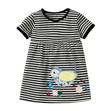 Летние платья для малышей с короткими рукавами и аппликацией; Новинка года; детская одежда в полоску из хлопка; Лидер продаж; платья для маленьких девочек