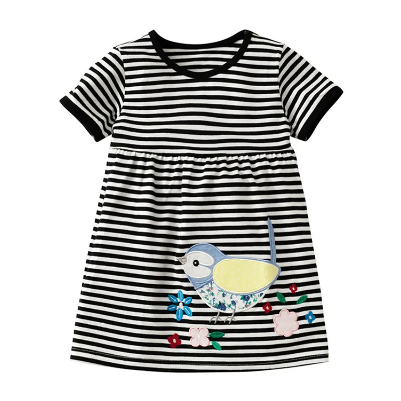 

Summer Short Sleeve Applique Baby Dresses Princess New 2019 Cotton Stripe Children clothing hot selling Toddler Girls dresses