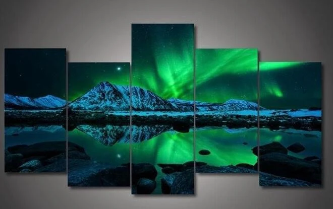 

Framed Colorful Aurora Borealis print poster canvas decoration 5 pieces 20x35cmx2,20x45cmx2,20x55cm