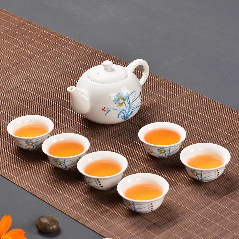 Китайский Чай комплект Gaiwan синий и белый фарфор Чайный набор кунг фу Супница