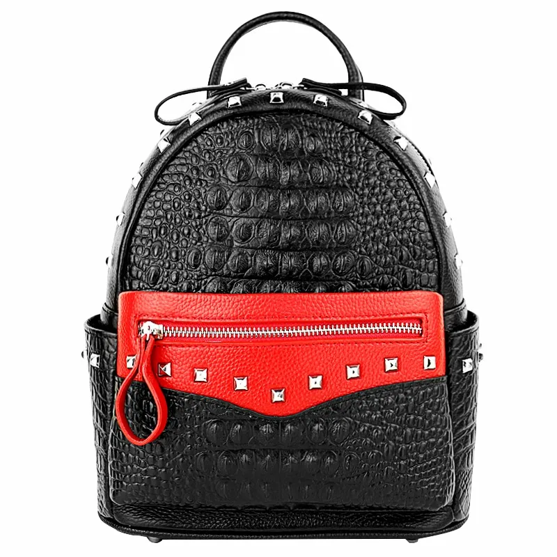 

Designer Backpacks Women High Quality School Bags for Teenage Girls Genuine Leather Rivet Casual Mini Backpack Crocodile Skin