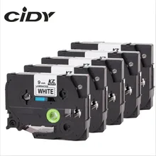 CIDY 5 rolls Black on white TZe221 TZe 221 P Touch Label Tape Compatible for Brother 9MM tz221 tz 221 tze-221 laminated tapes