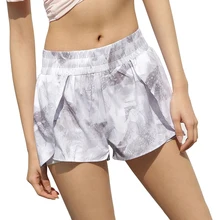 Для женщин Цветочный принт двухслойные Running тренировочный спортивный танец Черлидинга спортивные шорты