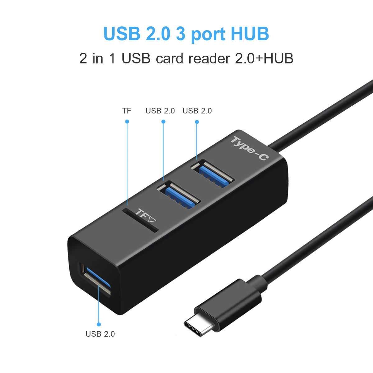 USB концентратор Type C на 3 порта разветвитель с кардридером TF для Macbook Pro iMac ПК