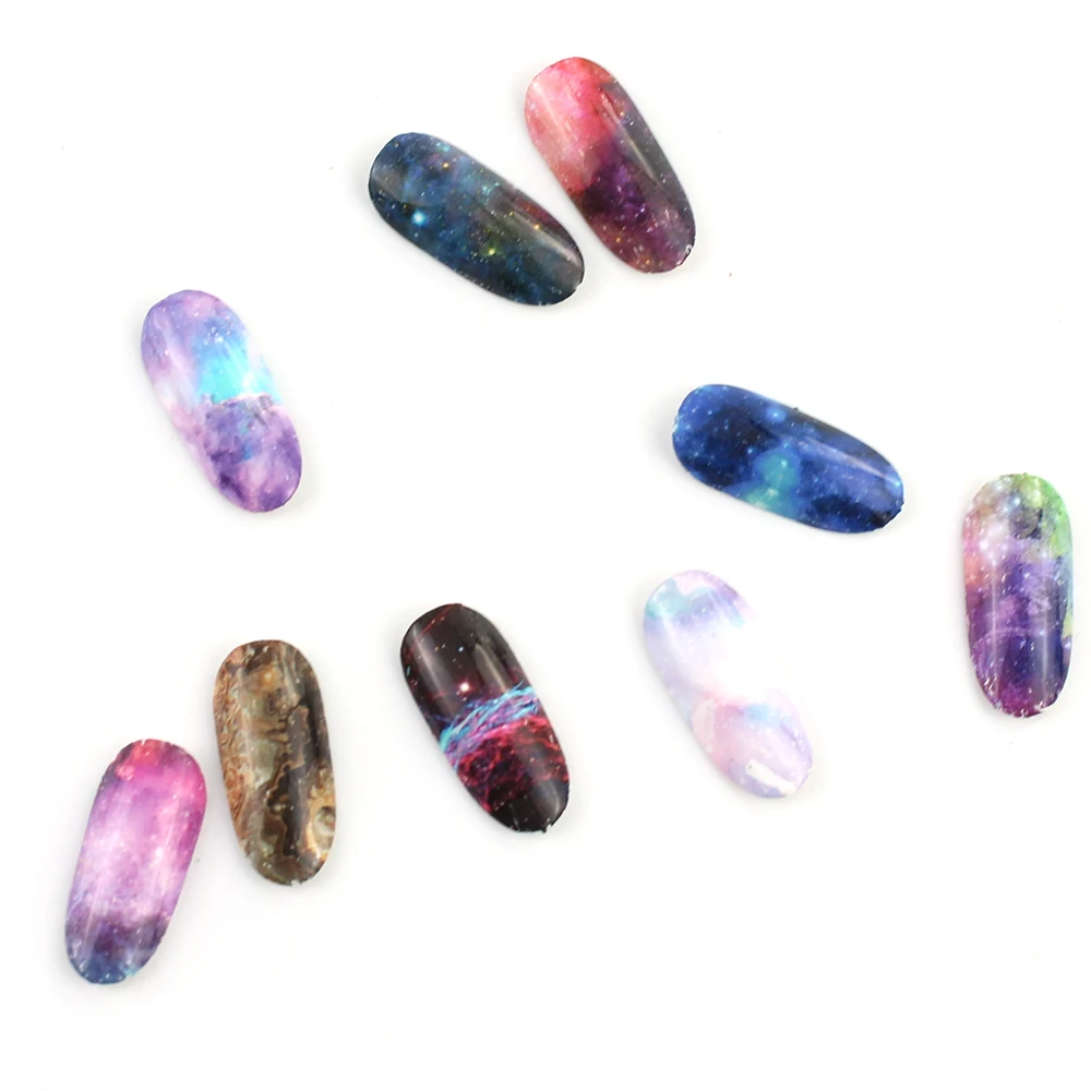 10Pcs/Set Starry Sky Nail Foils Holographic Gradient Transfer Decal Mix Design Nail Stickers Manicure Decoration DIY Wraps