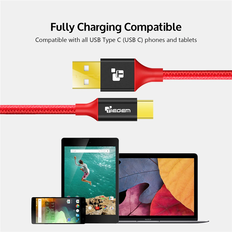 TIEGEM 3,1 usb type-C нейлоновый кабель для быстрой зарядки usb type-C USB-C кабель для синхронизации данных и зарядки для OnePlus 2 ZUK Z2 NEXUS 5X6 P Xiaomi