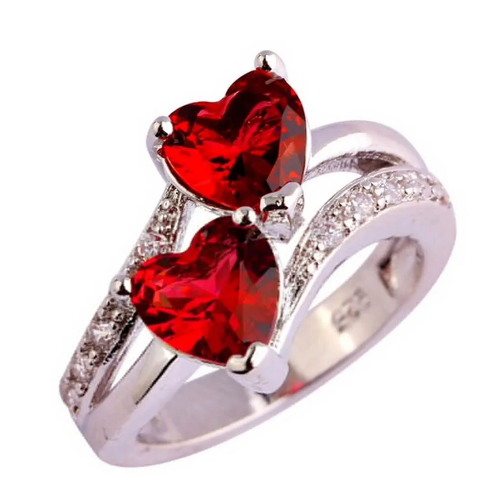 Imitation Zircon Silver Plated Double Love Heart Ring Women Lovers
