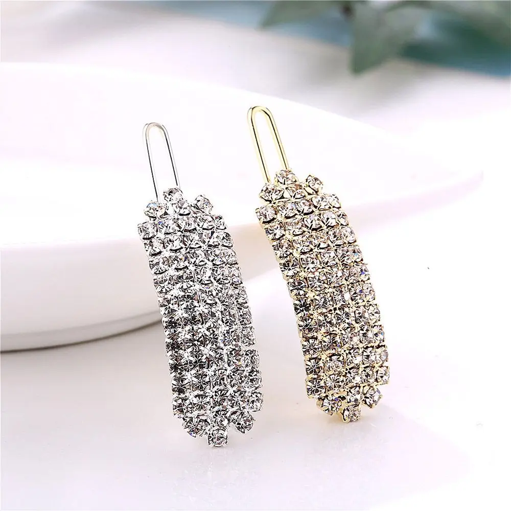 

Fashion Crystal Pearl Hair Clip Women Elegant Korean Design Snap Barrette Stick Gold/Silver Metal Alloy Hairpin
