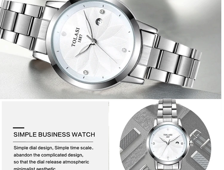 TOLASI брендовые Модные кварцевые женские часы, часы из нержавеющей стали, женские часы, повседневные часы с датой, женские наручные часы