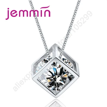 Jemmin Hot Sell Geometric 925 Sterling Silver Squre Figure Pendant Necklace With Clear Crystal Rhineshone Inside For Female