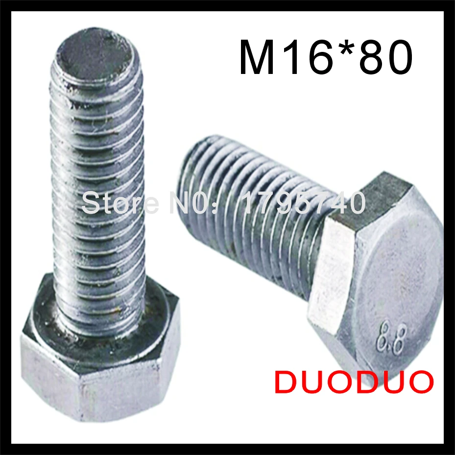 1pcs DIN933 M16 x 80 Fully Threaded Stainless Steel Bolts A2 Hexagon