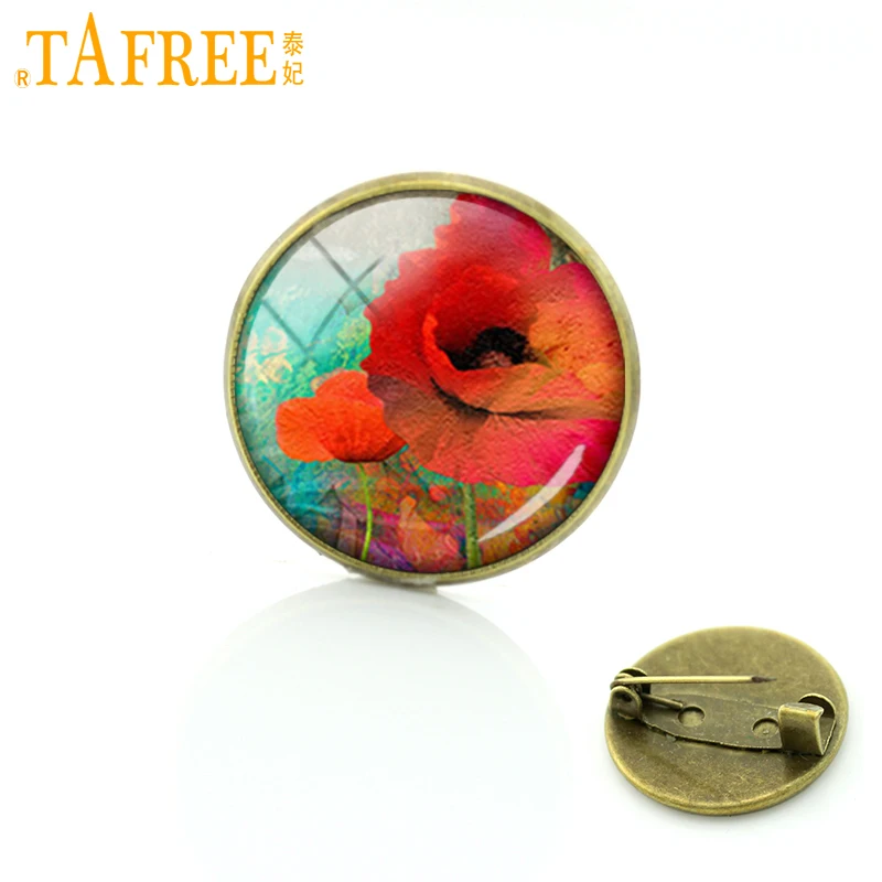 

Poppies Jewelry Glass cabochon dome brooches pin Wholesale Christmas Dress Accessories Roses jewelry for women for lover C235