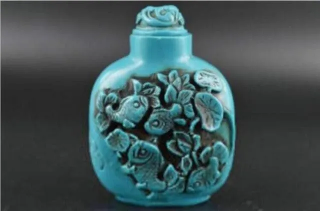 Collection China Artificial Turquoise Snuff bottle Carving Dragon and Phoenix
