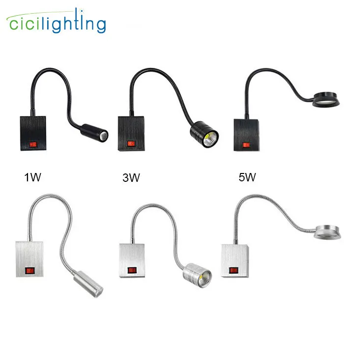 Черный серебряный современный спальня 1 Вт 3W 5 Вт алюминиевый светодиодный настенный светильник Точечный светильник прикроватный светильник с s-образной гибкой трубкой светильник