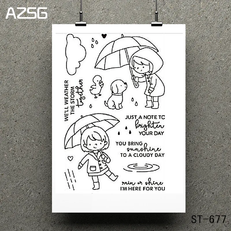 

AZSG Girl in the rain Transparent Clear Stamp/Seal for DIY Scrapbooking/photo Album Decorative Clear Stamp Sheets