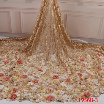 

Nigerian lace fabrics high quality 3d lace Flower embroidry african beades lace fabric for French bridal dress 1956b