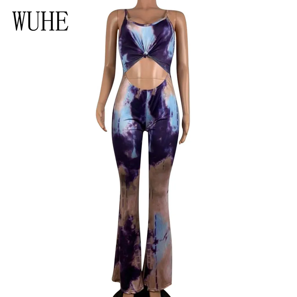 WUHE High Quality Women's Halter Printed Flare Jumpsuits Sexy Hollow Out Backless Retro Playsuits Wome Summer Elegant Club Wear WUHE High Quality Women's Halter Printed Flare Jumpsuits Sexy Hollow Out Backless Retro Playsuits Wome Summer Elegant Club Wear