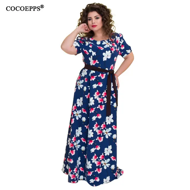 5XL 6XL 2018 summer big size long dress floral print plus size vintage women dress maxi with sashes large Chiffon beach dress