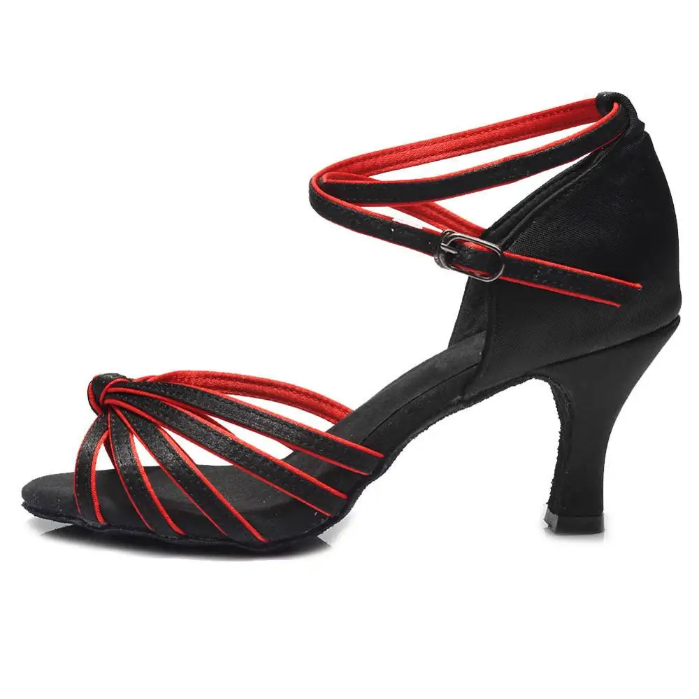 801 стиль женских девочек Туфли для латинских танцев Танго Сальса обувь для женщин 9 цветов - Цвет: black and red 7cm