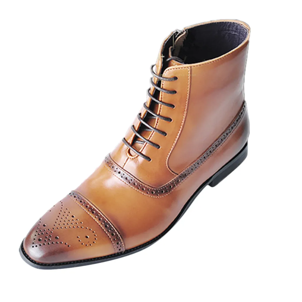 Мужские ботинки в итальянском стиле; модные полуботинки с перфорацией типа «броги»; однотонные повседневные ботинки из натуральной кожи с острым носком, на шнуровке, с пряжкой, на молнии;# G3