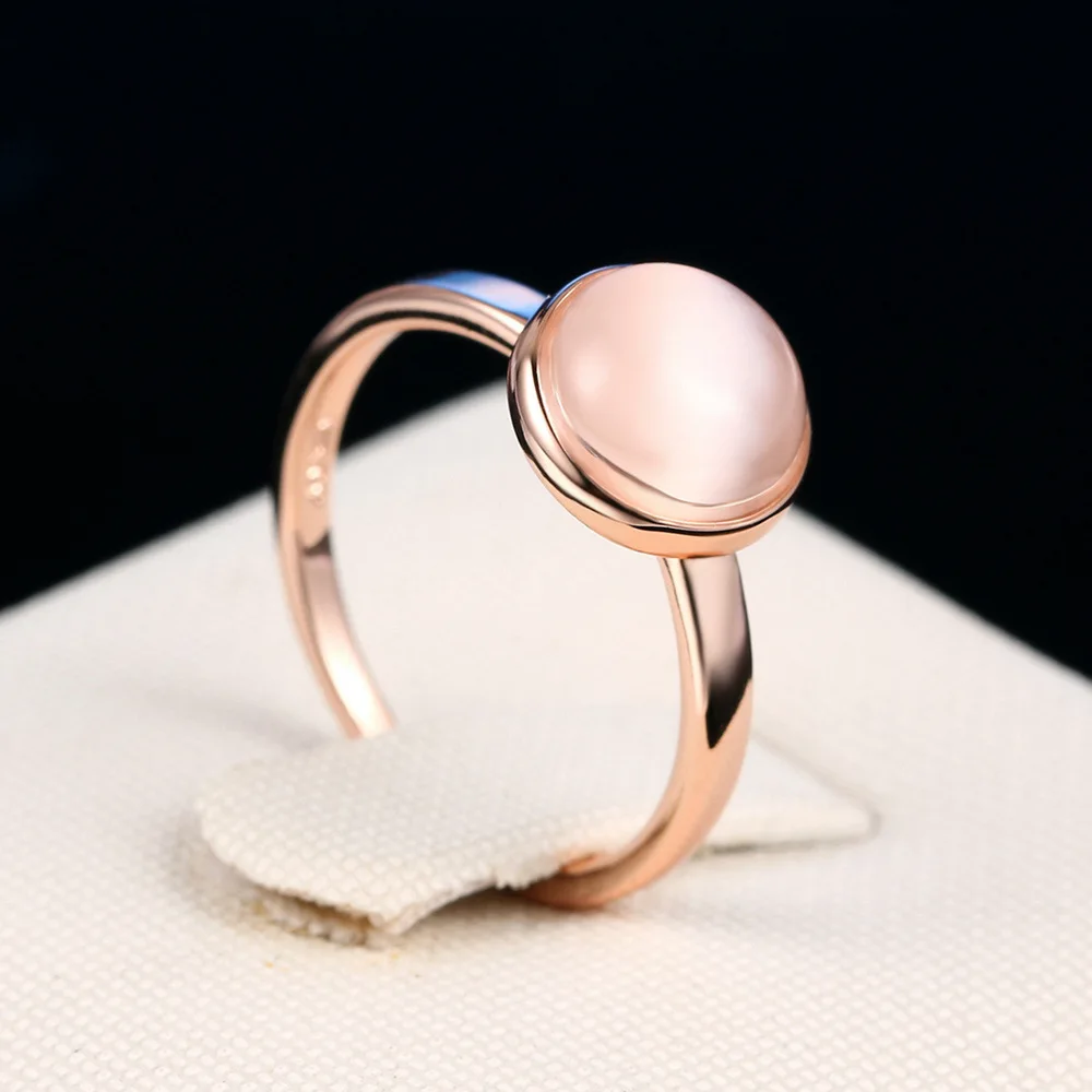 

Cute Dainty Rose Gold Color Full Moon Opal Stone Ring For Women Stainless Steel Round Disc Circle Ring Best Friend Gift For Girl