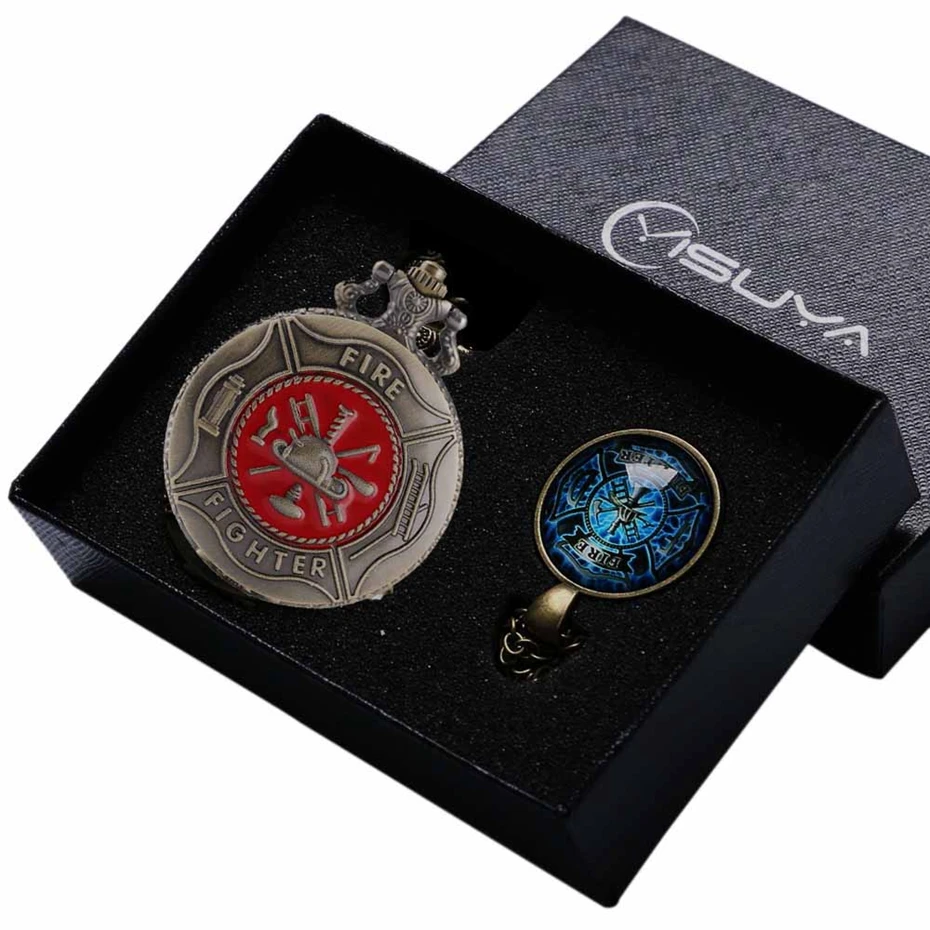 Vintage BronzeRed Fire Fighter Quartz Pendant Pocket Watch Chain Necklace Jewelry Firefighter Gifts Sets for Men Women Ulzzang 2017 2018 christmas Gifts (2)