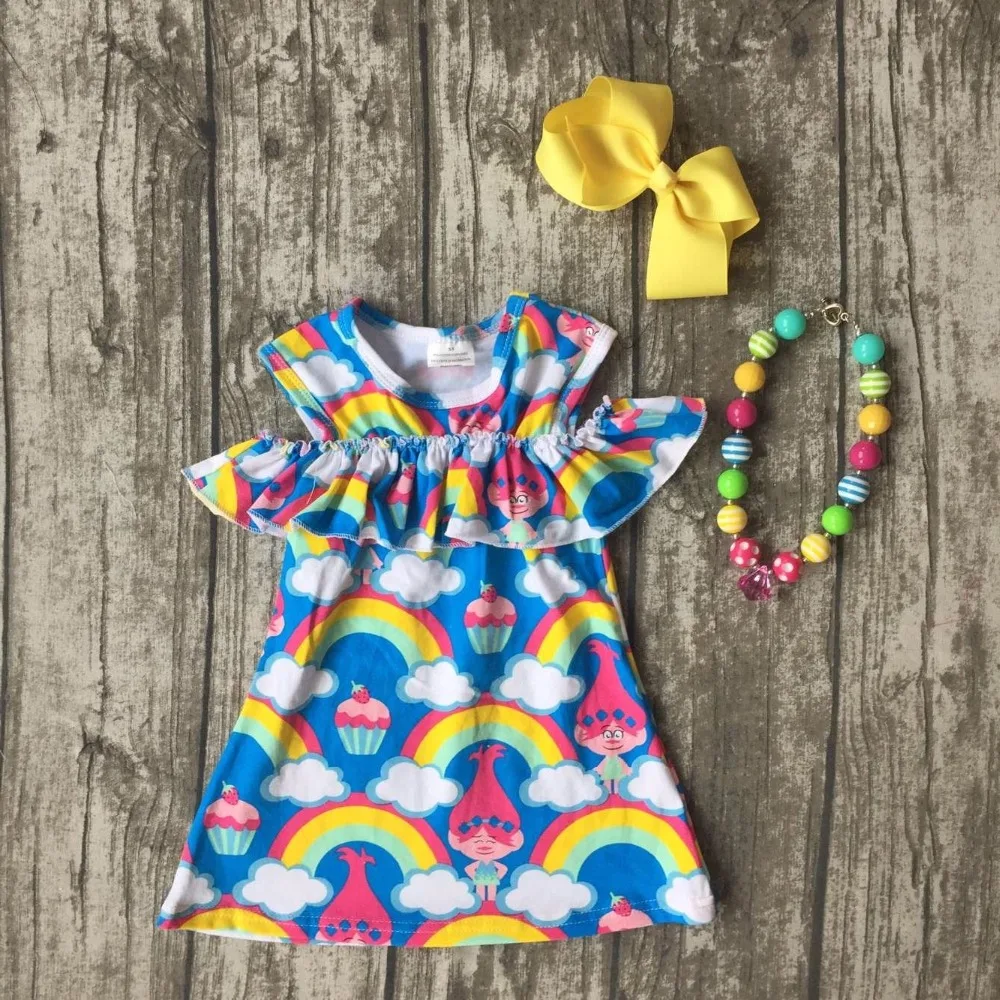 wholesale 130pcs bulk baby girls clothes summer troll rainbow dress