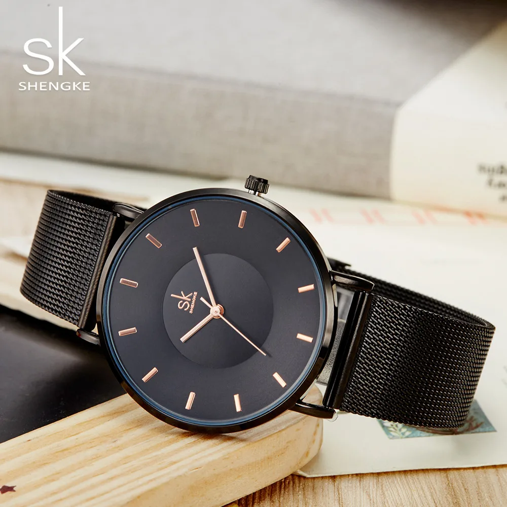 

Shengke Simple Women Watches 2017 Ladies Wristwatch Ultra thin Quartz Watch Woman Sliver Ladies Watch Relogio Feminino SK montre