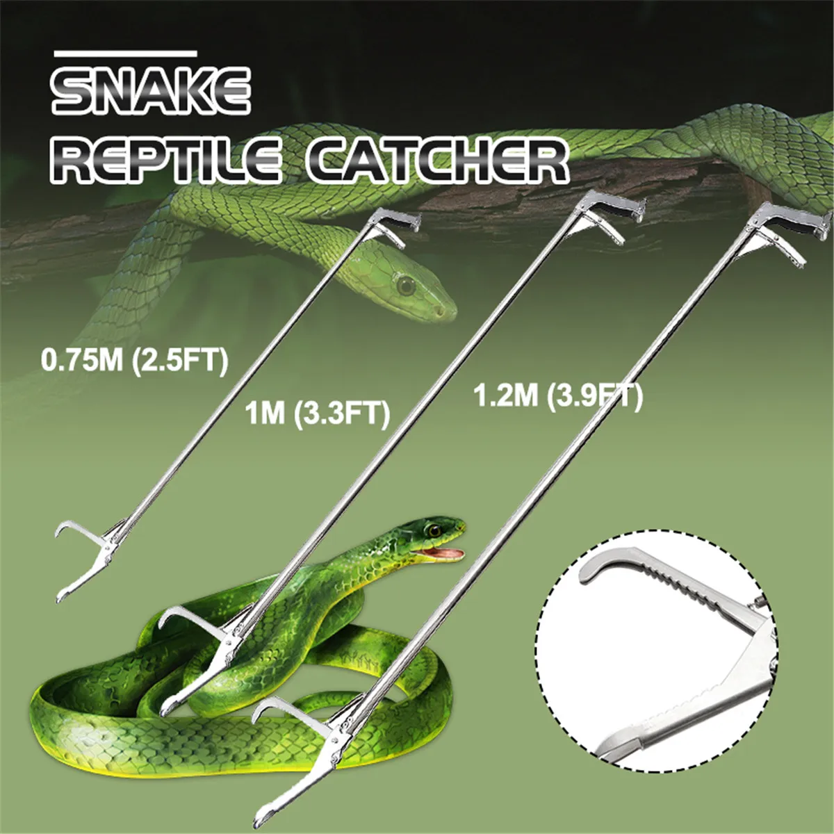 

120/100/75cm Professional Reptile Snake Catcher Tongs Stick Grabber Stainless Steel Wide Jaw Tool Heavy Pest Control Product