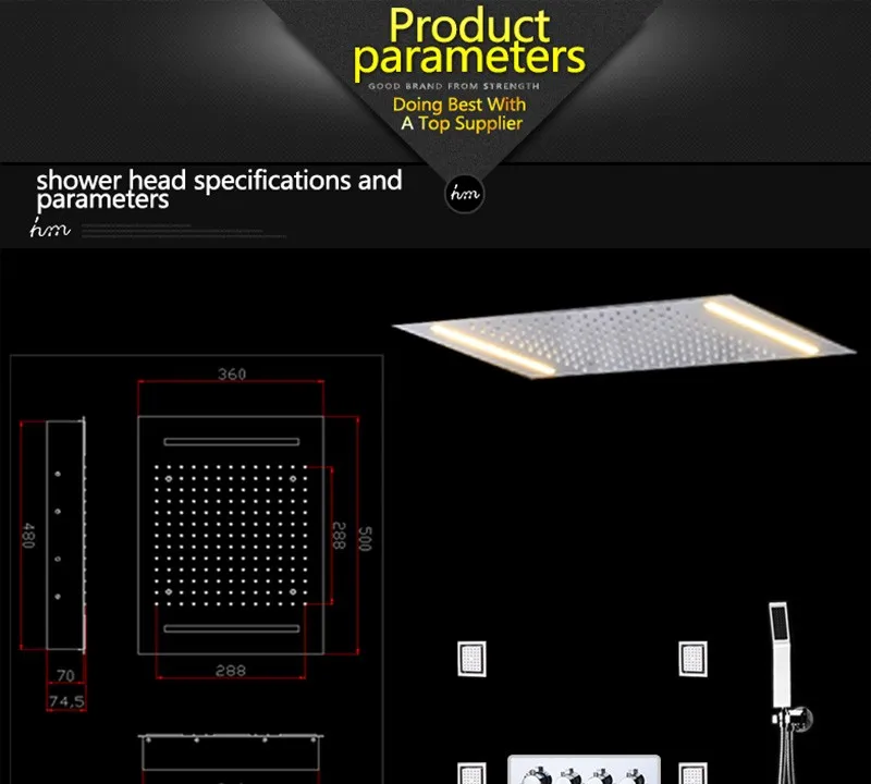 Hm светодиодный душевой набор с 2 огнями с ручным душа, массажный Термостатический смеситель для ванной комнаты, Потолочная Душевая насадка, смесители
