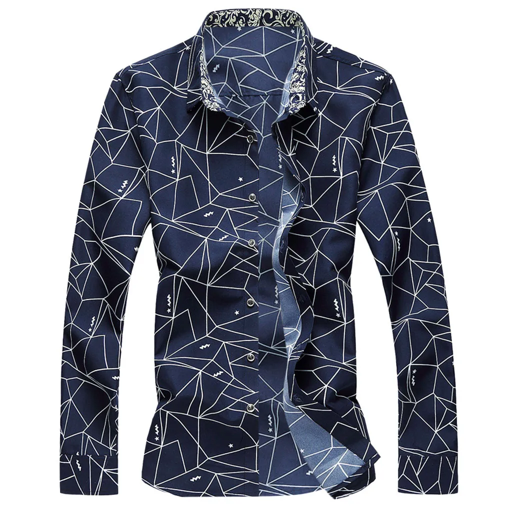 Feitong модная мужская рубашка с принтом летние модные рубашки мужские Рубашки повседневные свободные пляжные топы с длинными рукавами