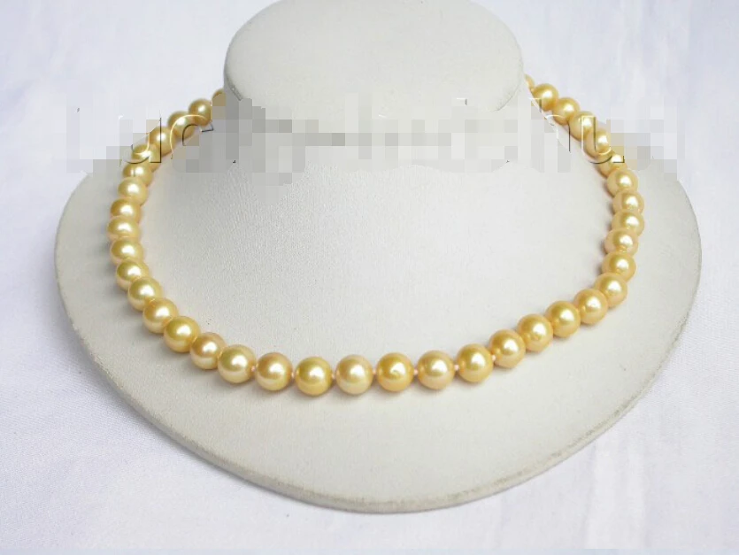 

fast Genuine AAA 17" 10mm round yellow golden pearl necklace j6976