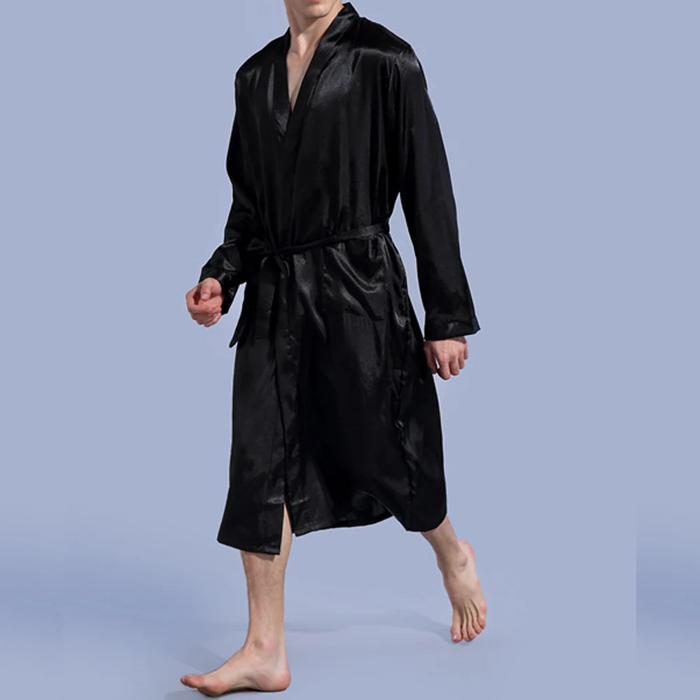 Новинка 2019 мужские мягкие атласное шелковое ночное белье халат кимоно hombre Пижама пеньюар с длинными рукавами сексуальное ночное белье