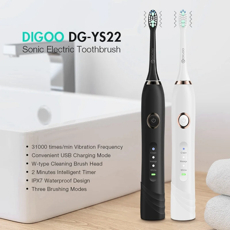 DIGOO DG-YS22 умный дом 3 режима сущность Sonic электрическая для Зубная щётка прямой USB Перезаряжаемые IPX7 с 2 Зубная щётка головы