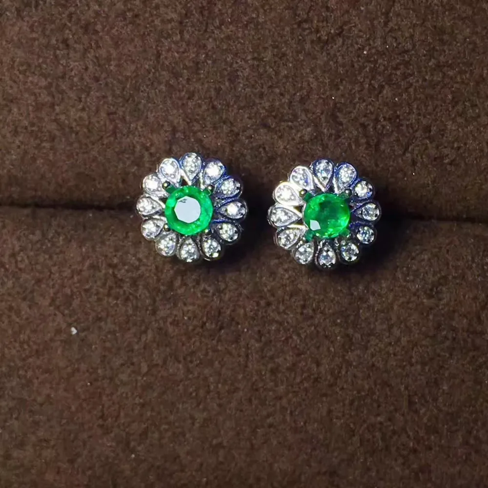 natural green emerald stud earrings 925 sterling silver natural