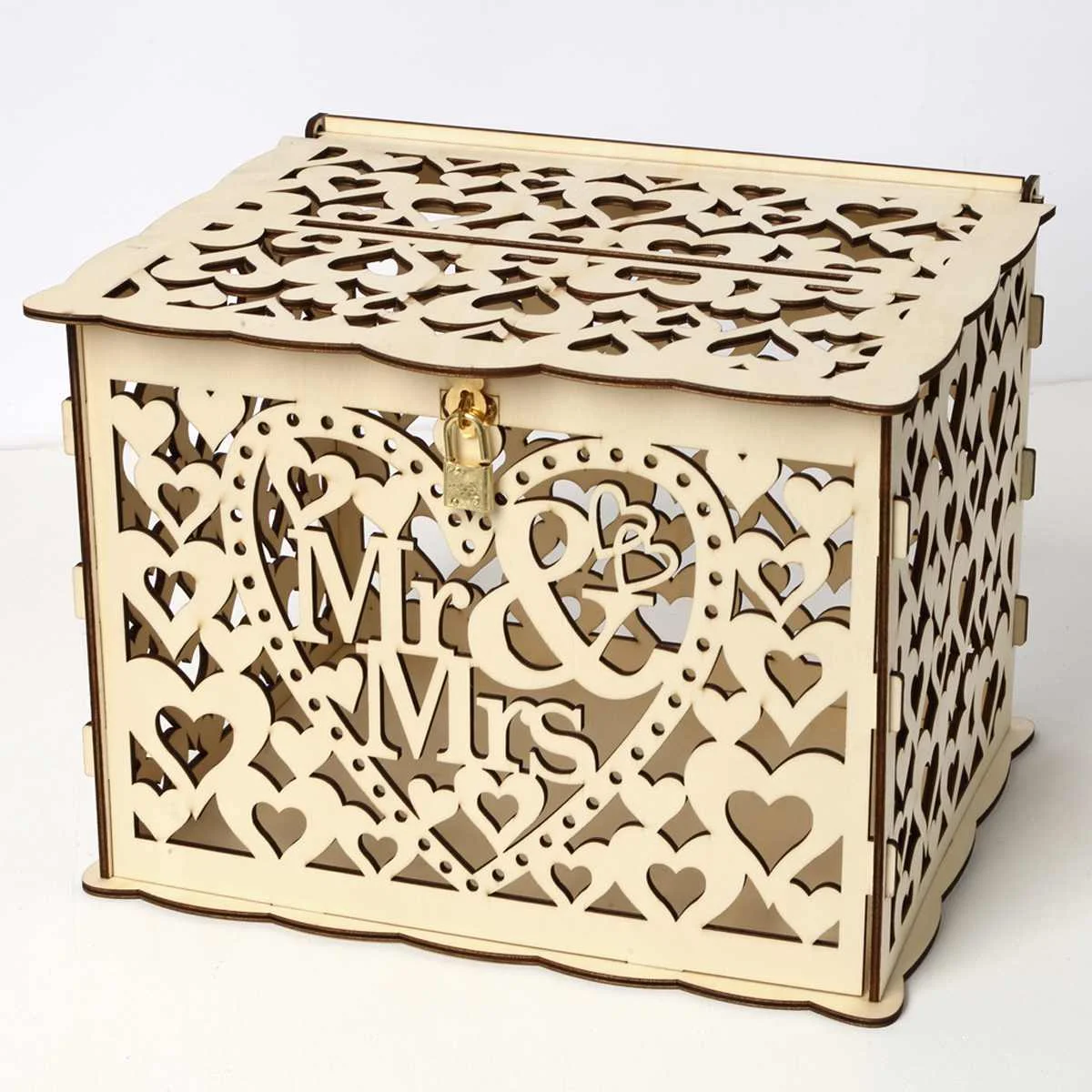 DIY Wedding Gift Card Box Wooden Money Box with Lock Box Kit Wedding Party Decor