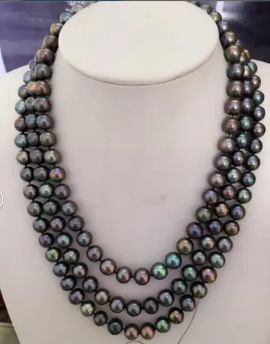 

Jewelr 004720 gorgeous natural triple strands 9-10mm south sea multicolor pearl necklace