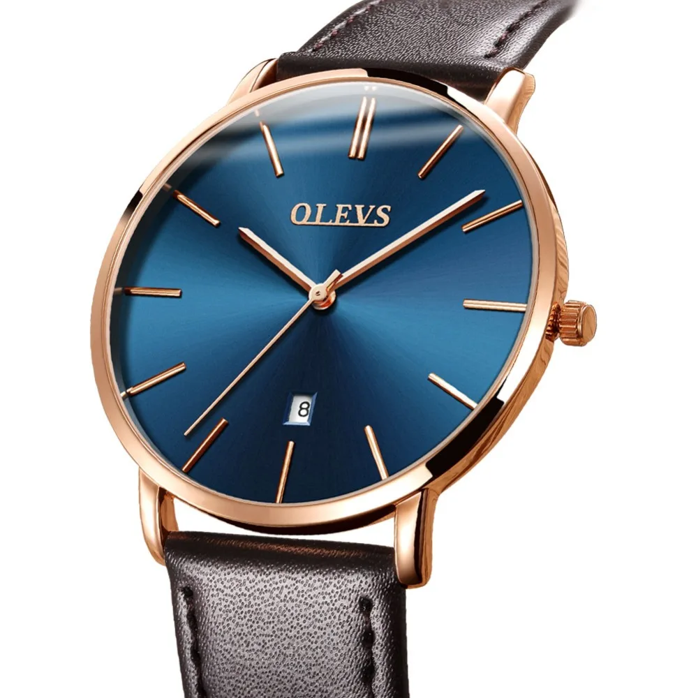 60%OFF Men Ultra thin Watches Quartz Mens Brown Leather Watch Top Brand