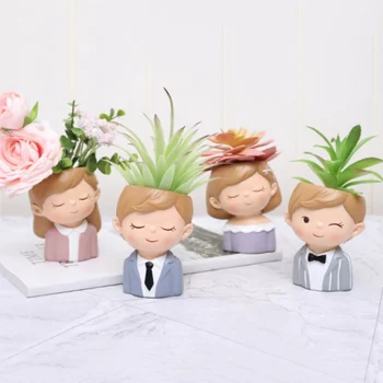 

1 pcs Cartoon Flowerpot Plant Pot Lovely Couple Flower Planter Home Garden Mini Bonsai Cactus Flower Pot Wedding Birthday Gift