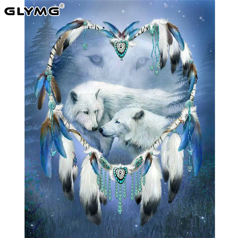GLymg Diy Diamond Painting Wolf Animal Diamond Embroidery Kits Mosaic Decoration Picture Rhinestones Home Decor Wall Sticker