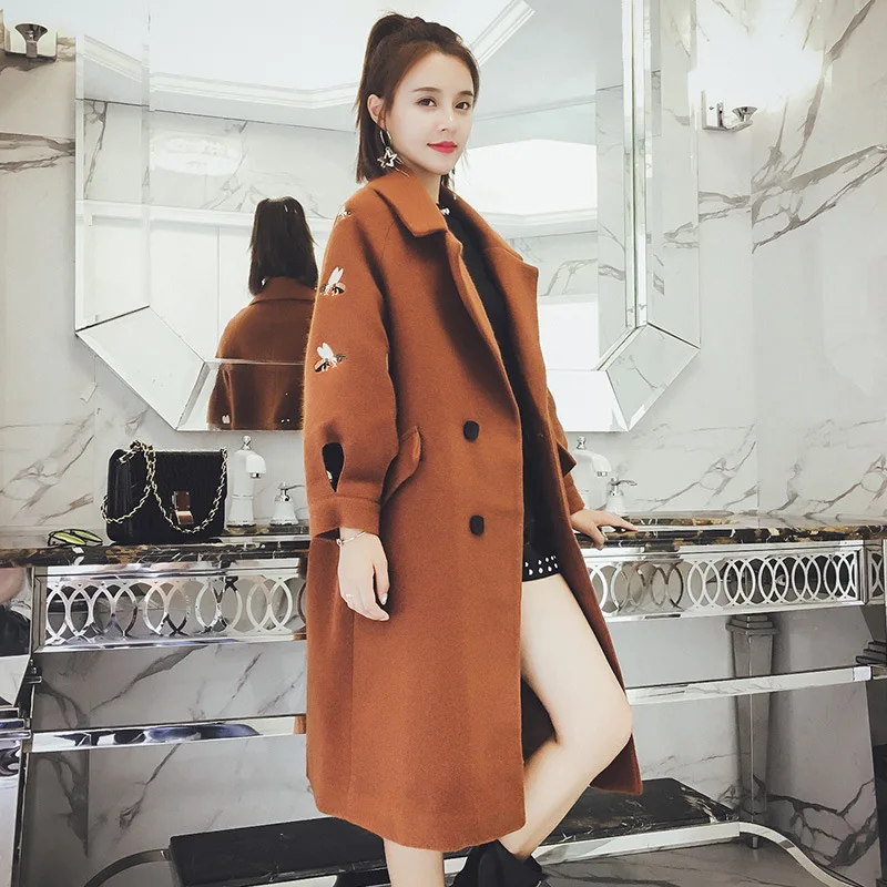 Женские пальто с вышивкой зимнее шерстяное пальто и куртка Модные женские пальто - Цвет: Оранжевый