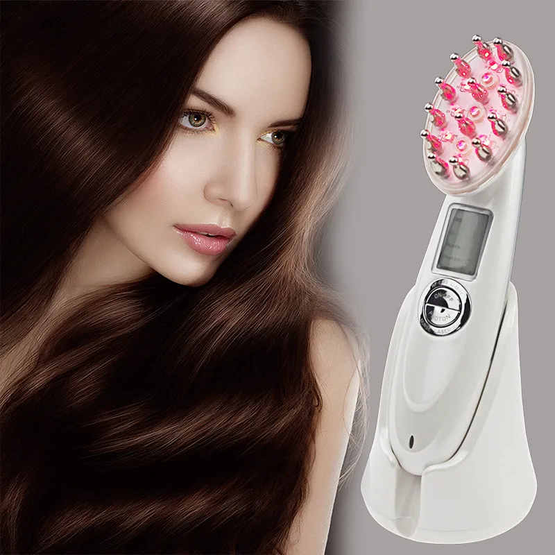Расческа против выпадения волос, радиочастотный EMS, светодиодный фотонный лазер для стимуляции роста волос, массажер для восстановления головы