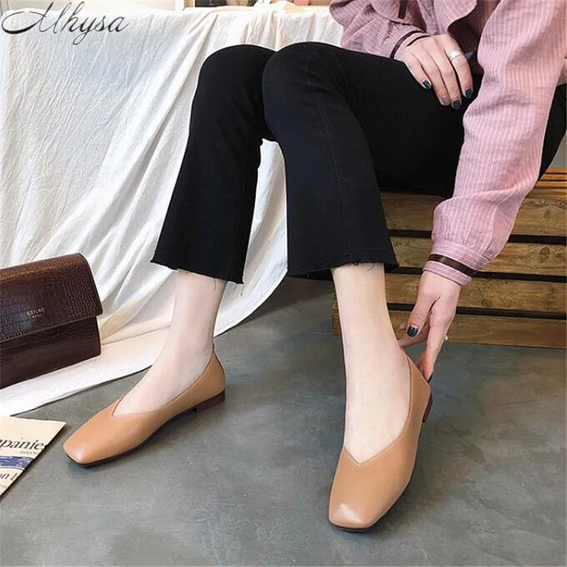 

Mhysa 2019 Spring Fashion women's shoes small Square Toe Slip-on Lightweight, comfortable with patent leather Women's flats T85