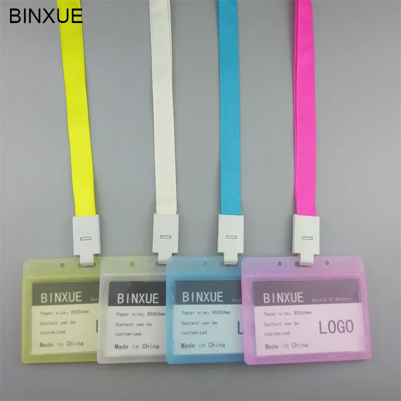 

BINXUE Employees card Cover card Transparent Double view Hard ID holder badge Access control system Rope 1 cm wide