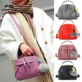 

Leaf Hair Ball Pendant Shoulder Handbags Ladies Crossbody Bags Leather Shopping Handbag Purses Female Handbag Messenger Bag