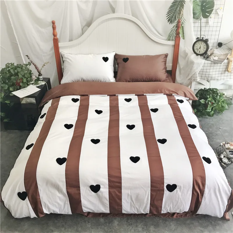 IvaRose Blue and white stitching heart shaped embroidery bedding set bed cover+bed sheet