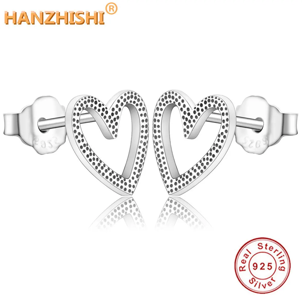 

2018 Winter New Hot Sale 100% 925 Sterling Silver Heart Girly Stud Earrings for Women Silver Party Jewelry Making Berloque Gift